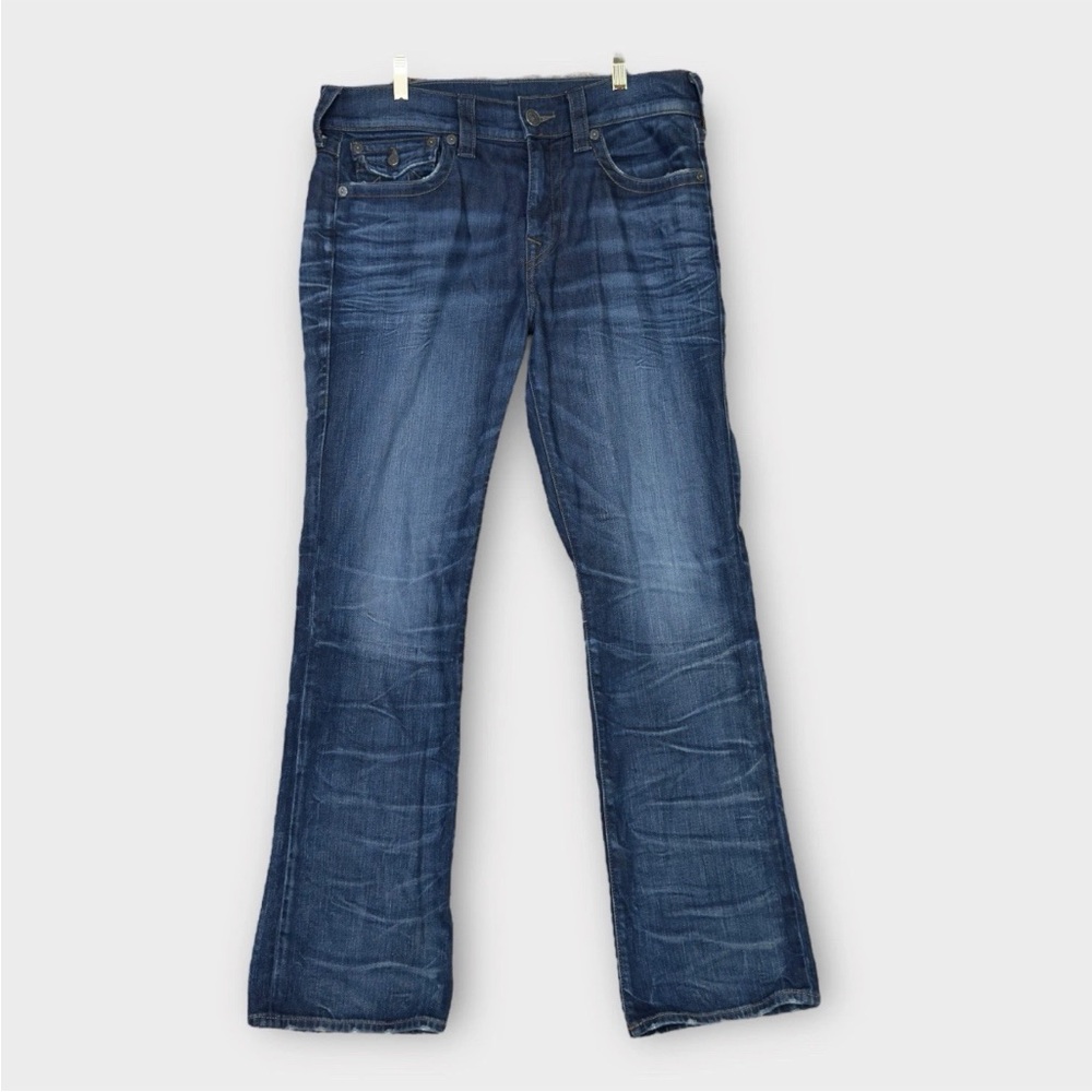 True Religion Billy Relaxed Bootcut Jeans Mens 34x33 Blue Western Skate Y2K Flap